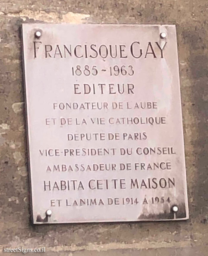 Paris - Memorial plaque to Francisque Gay