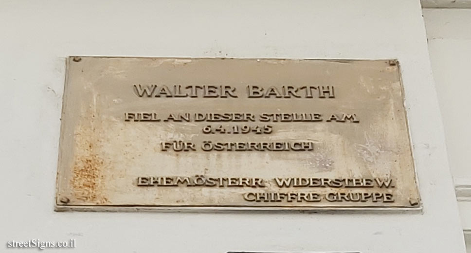 Vienna - commemorative plaque at the place where the freedom fighter Walter Bart was shot