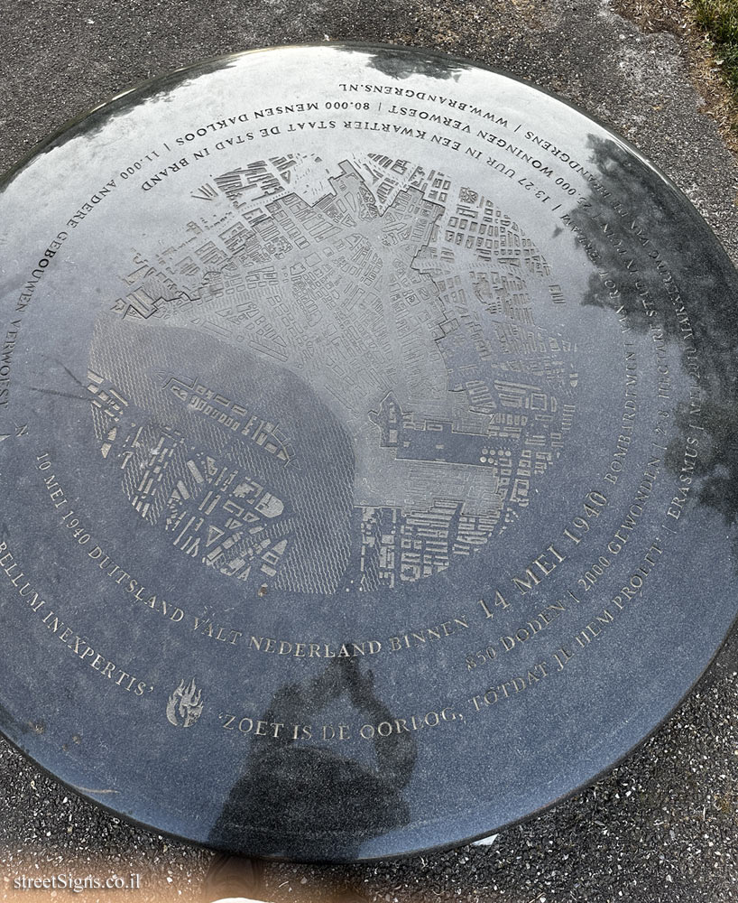 Rotterdam - marking the line of fire of the Rotterdam bombing