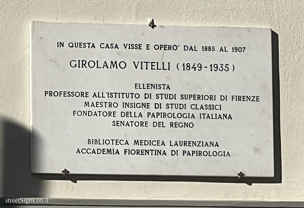 Florence - the house where the philologist Girolamo Vitelli lived
