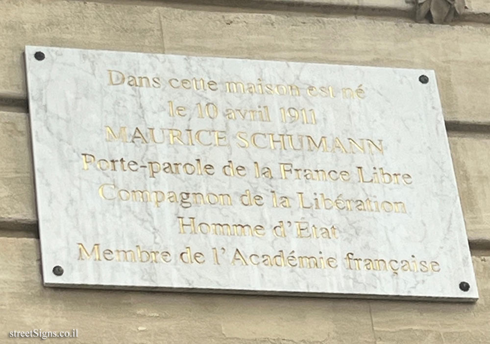 Paris - the house where French Foreign Minister Maurice Schumann was born
