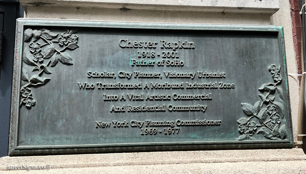 New York - Memorial plaque to urban planner Chester Rapkin