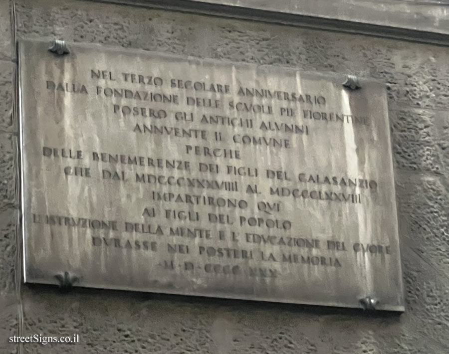 Florence - commemorative plaque for the 300th anniversary of the founding of the pious school