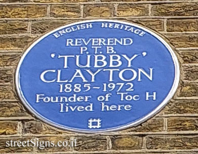London - Commemorative plaque in the house where the clergyman Tabby Clayton lived