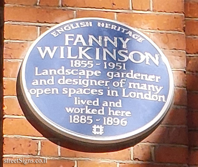 London - Commemorative plaque where the garden designer Fanny Wilkinson lived and worked