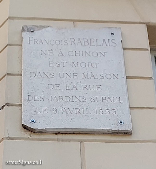 Paris - the house where the writer and priest François Rabelais died