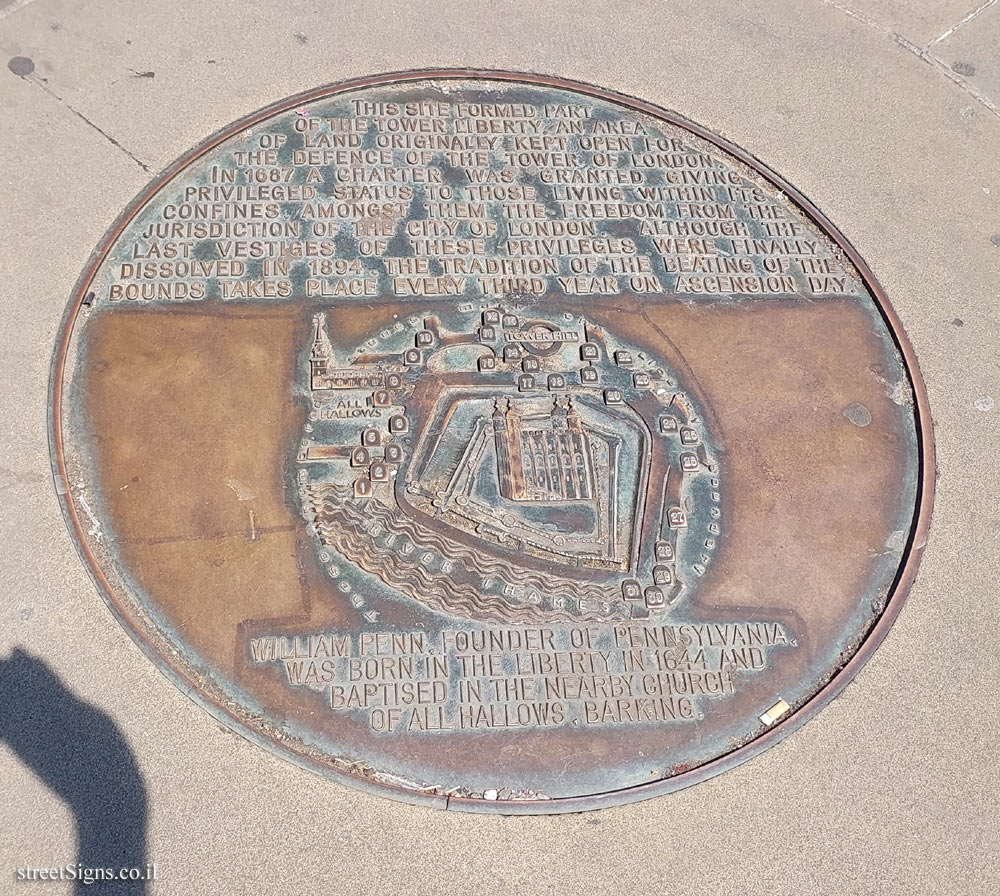 London - Plaque commemorating the Liberty Tower area