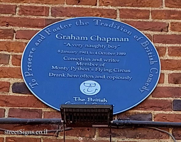 London - Plaque in a pub where Graham Chapman used to drink