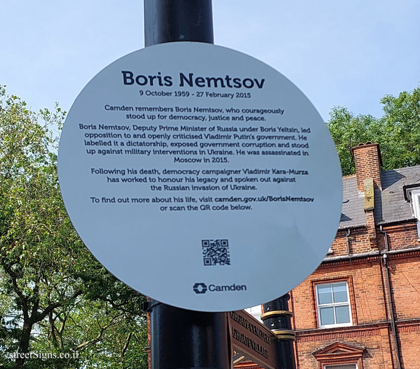 London - Commemorative plaque for the murdered Russian Deputy Prime Minister Boris Nemtsov