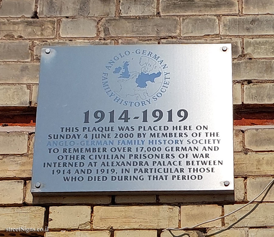 London - A plaque in Alexandra Palace indicating the place where the German prisoners were