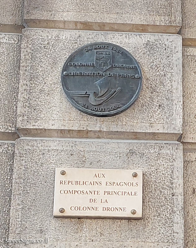 Paris - Commemorative plaque for the vanguard corps (colonne Dronne) that liberated Paris