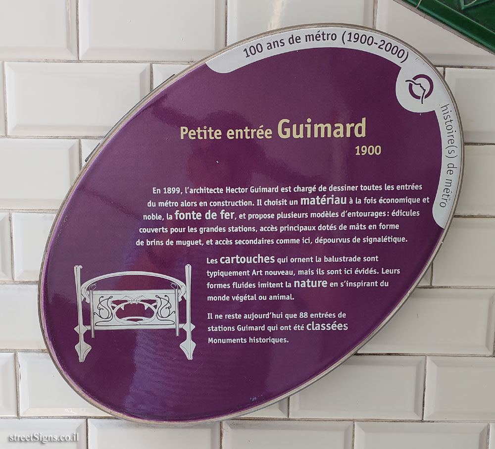 Paris - 100 Years of Metro History - 1900 - Guimard small entrance