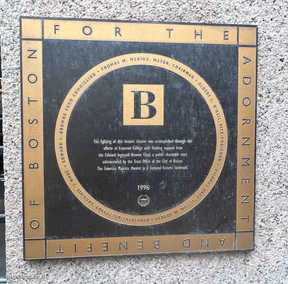 BOSTON - A Boston City Hall plaque denoting the Emerson Majestic Theater