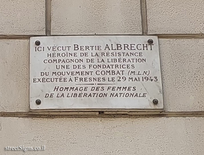 Paris - the house where the French Resistance Berty Albrecht lived