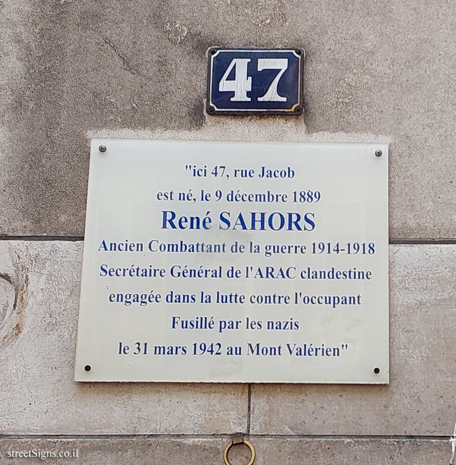 Paris - the house where René Sahors was born and shot by the Nazis