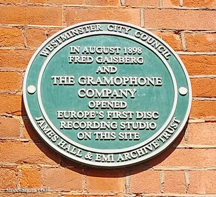 London - Commemorative plaque at the site of the first recording studio in Europe
