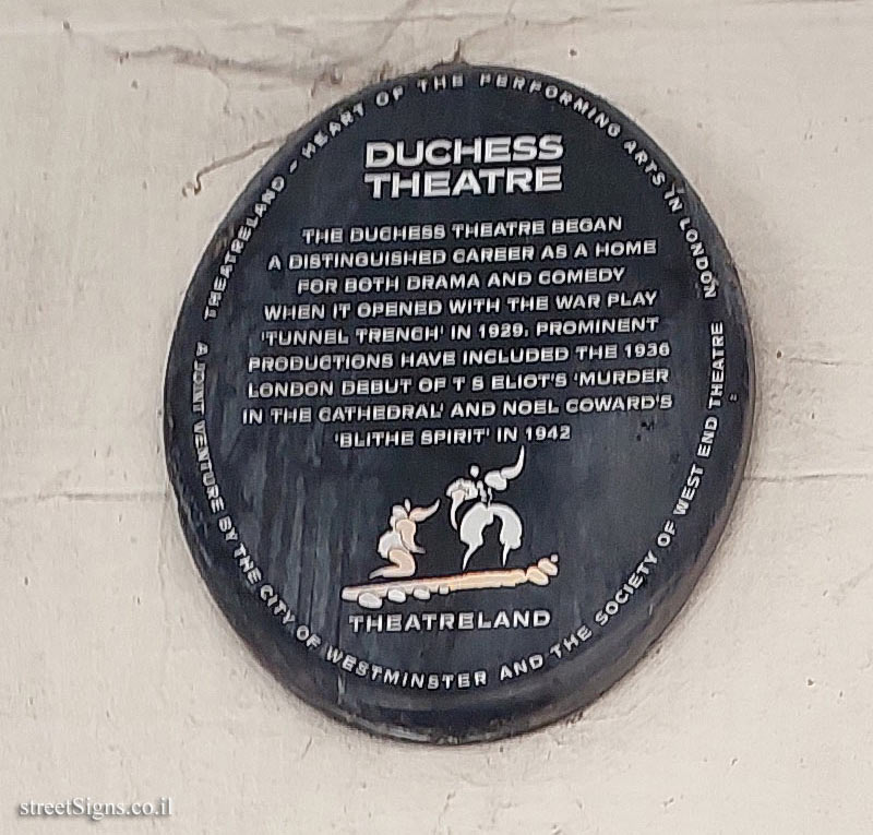 London - Commemorative plaque at the Duchess Theatre