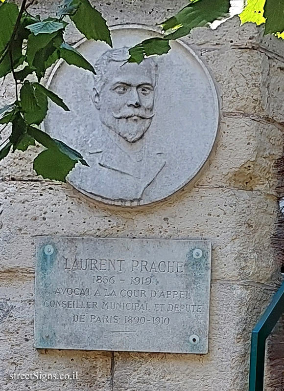 Paris - Commemorative plaque to politician Laurent Prache in the garden that bears his name