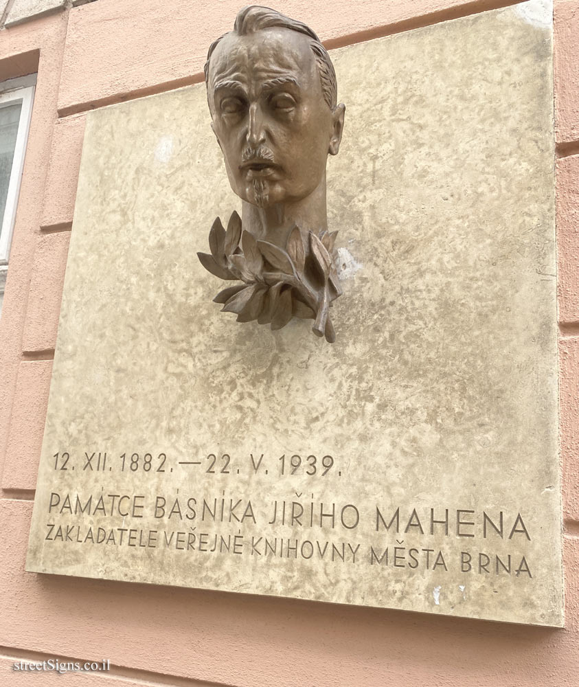Brno - Brno center - commemorative plaque to the poet and playwright Jiří Mahen