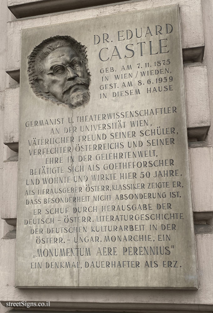 Vienna - a plaque in the house where the historian Eduard Castel died