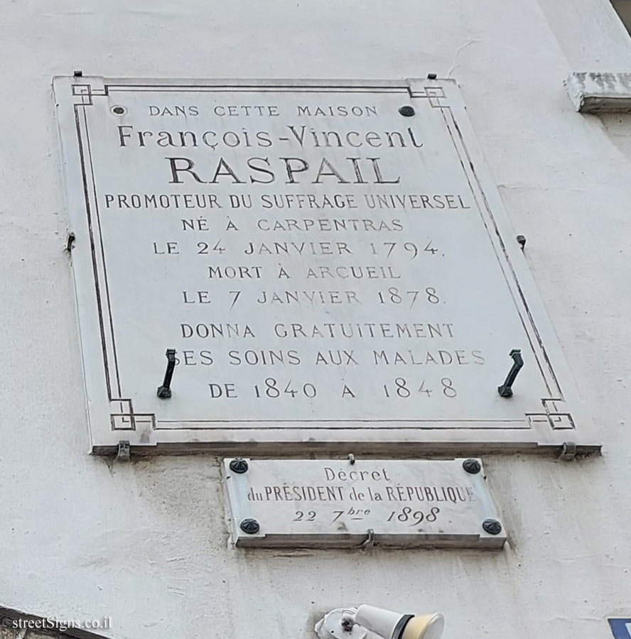 Paris - the house where the chemist and politician François-Vincent Raspail helped the poor