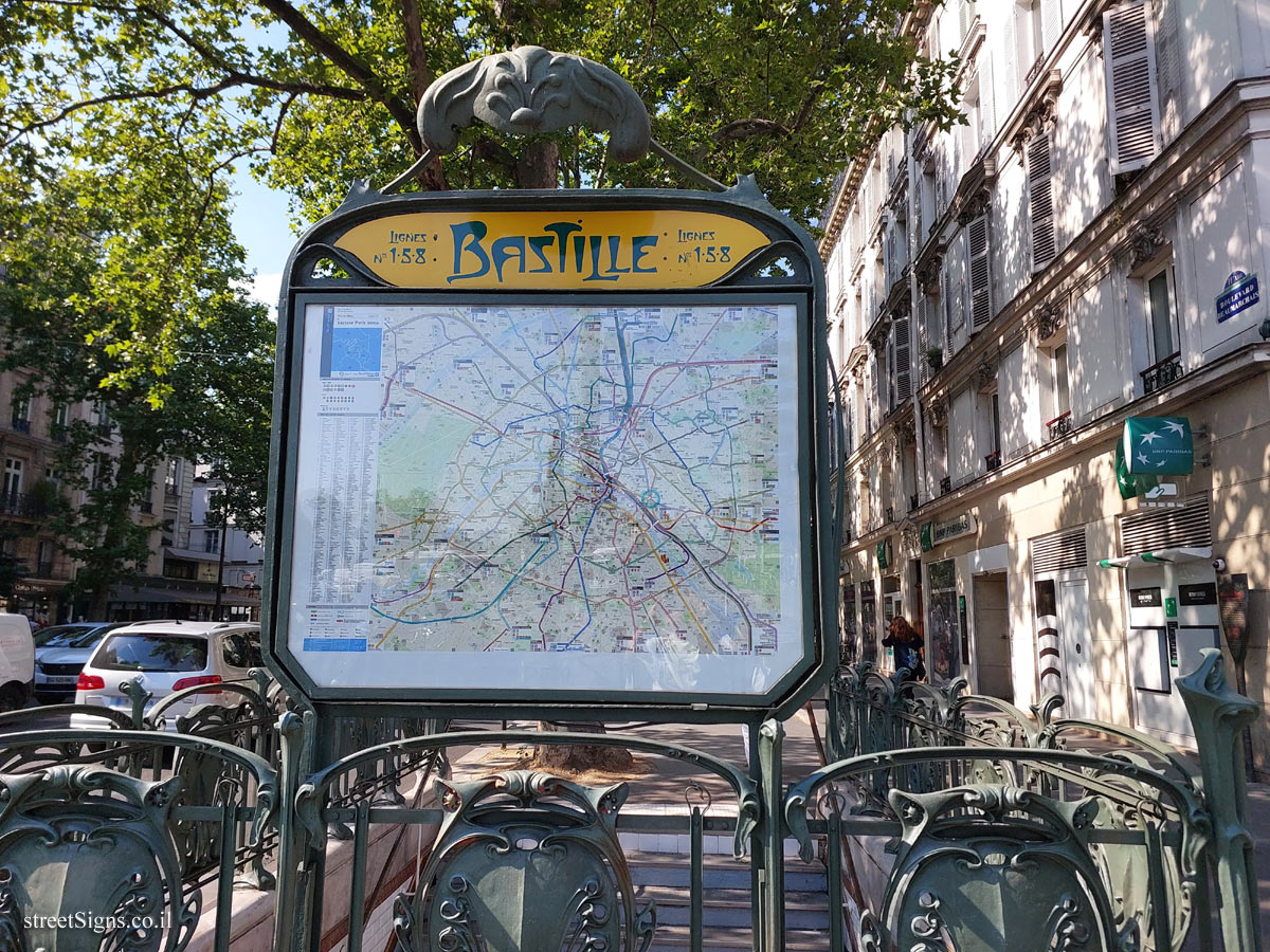 Paris - Paris map at the entrance to the Bastille metro station