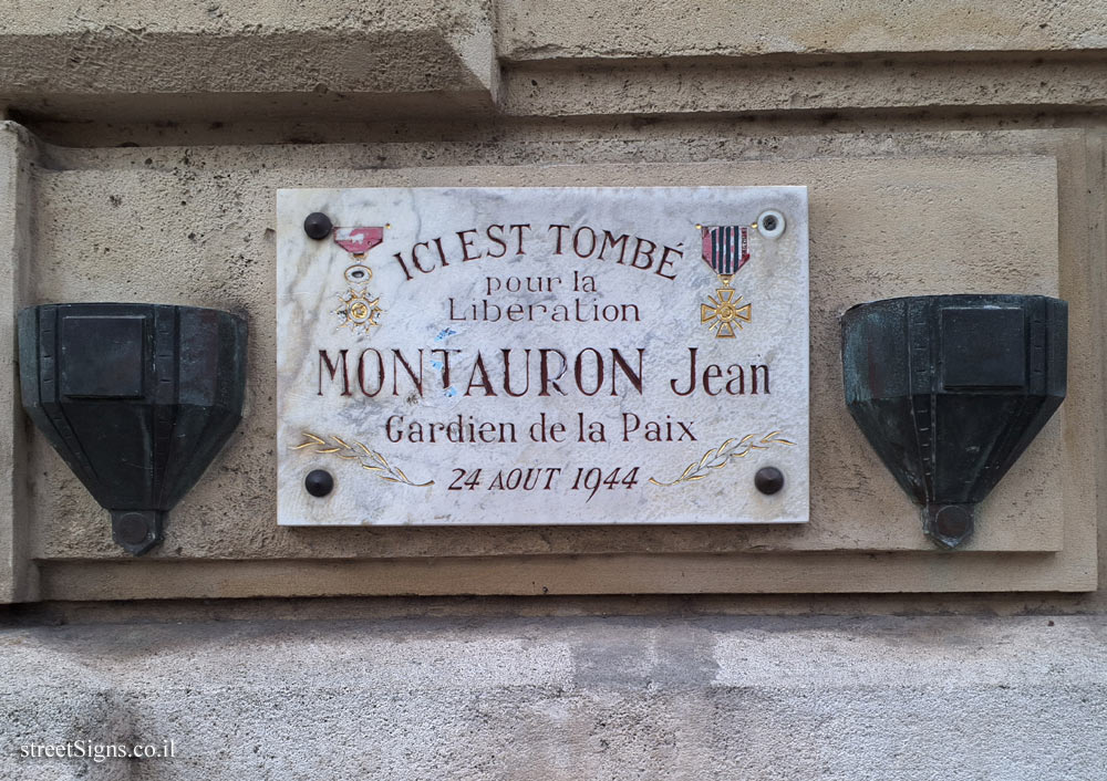 Paris -the place where policeman Jean Montauron fell in the battles for the liberation of Paris