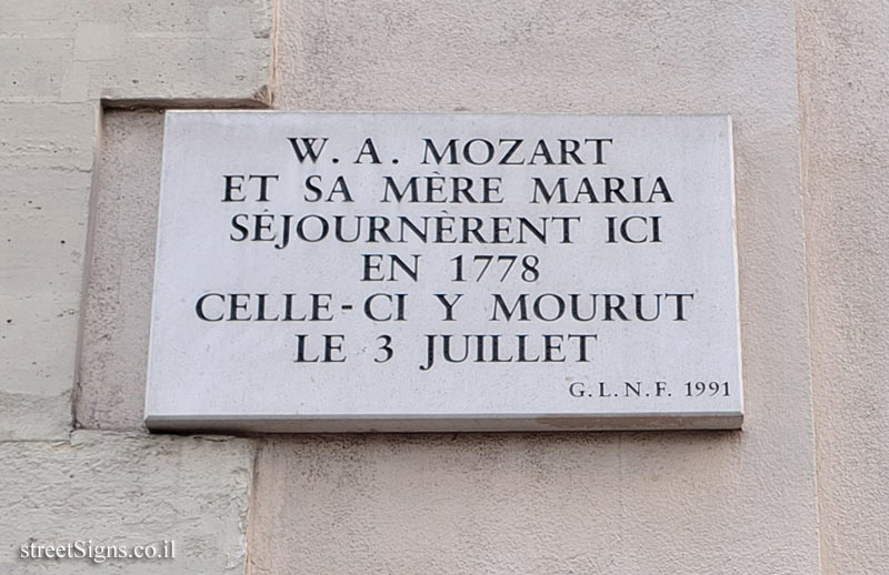 Paris - the house where Mozart lived with his mother and where she died