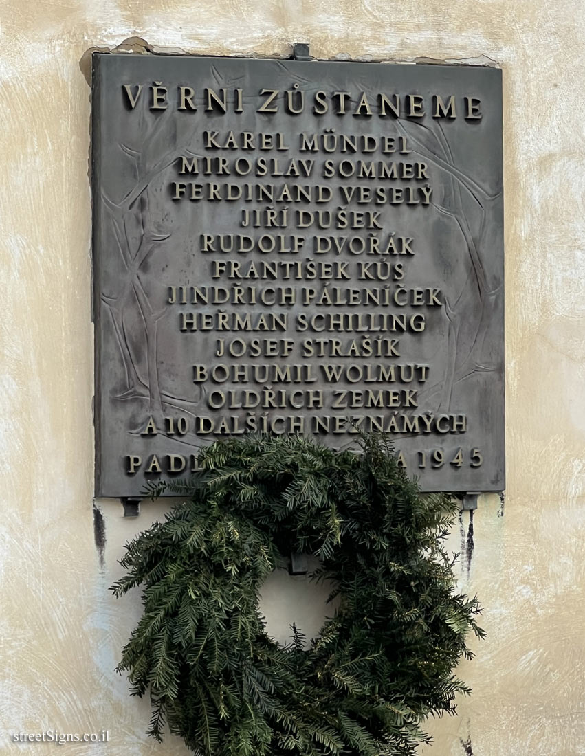 Prague - Plaque commemorating the 21 young men executed by the Nazis in the Prague Uprising