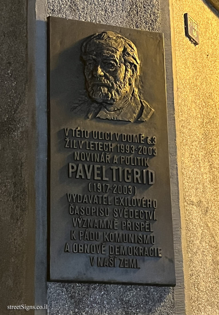 Prague - commemorative plaque in the place where the writer and publisher Pavel Tigrid lived