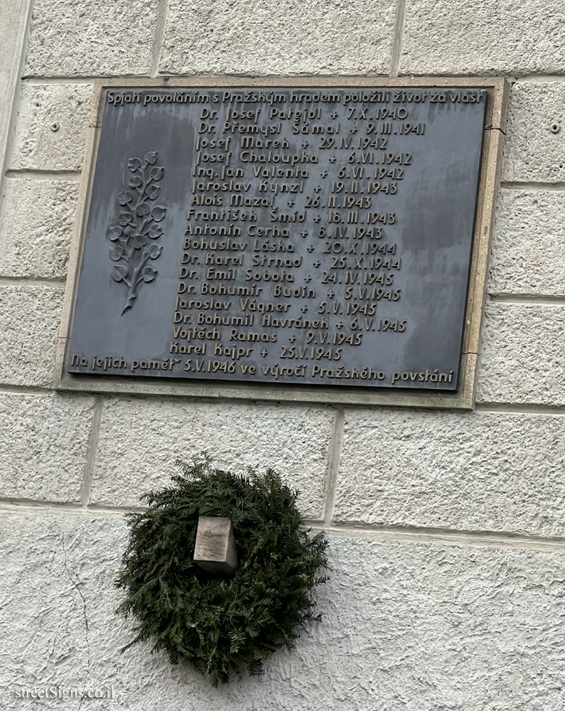 Prague - Commemorative plaque to people associated with the Prague Castle who fell in WWII
