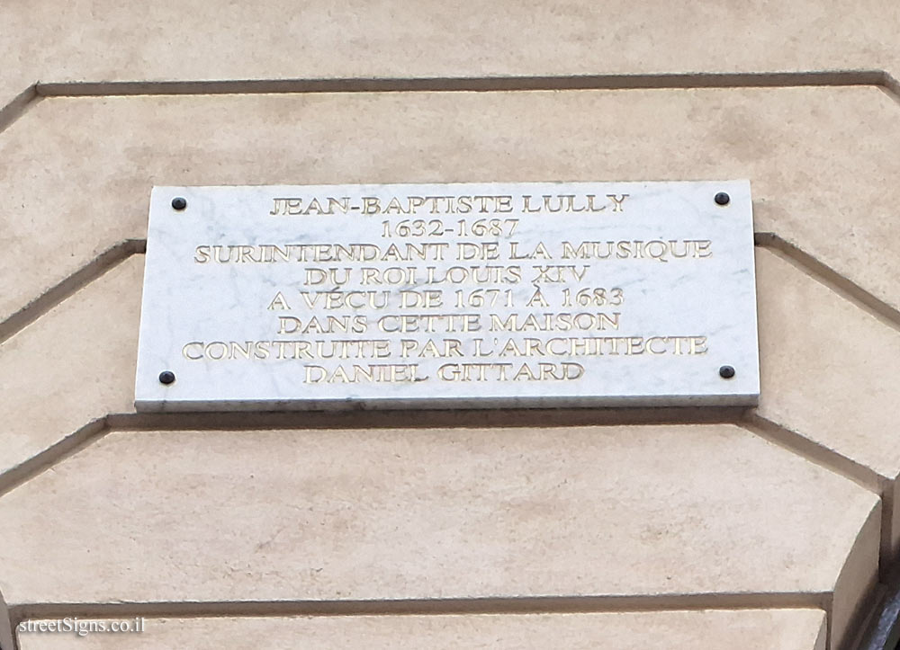 Paris - the house where the composer Jean-Baptiste Lully lived