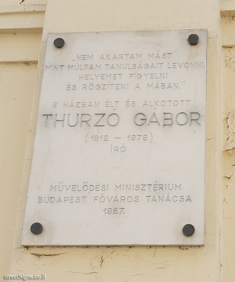 Budapest - Memorial plaque for writer Gábor Thurzó