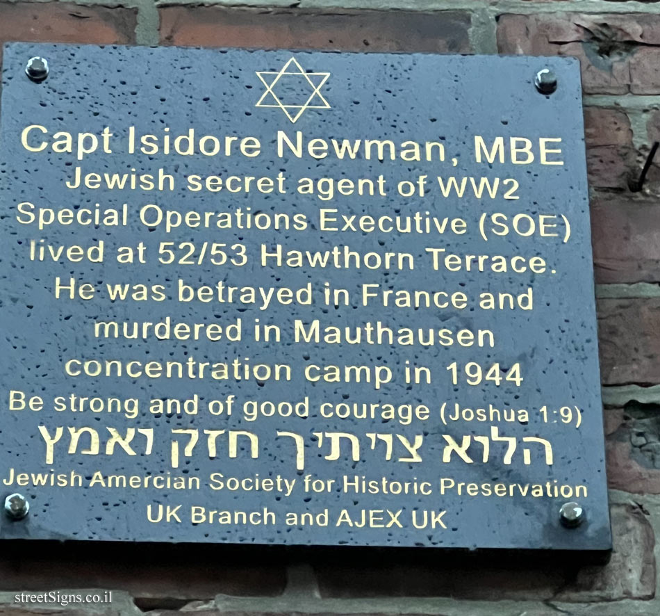Durham - Memorial plaque to Isidore Newman, a British secret agent in World War II