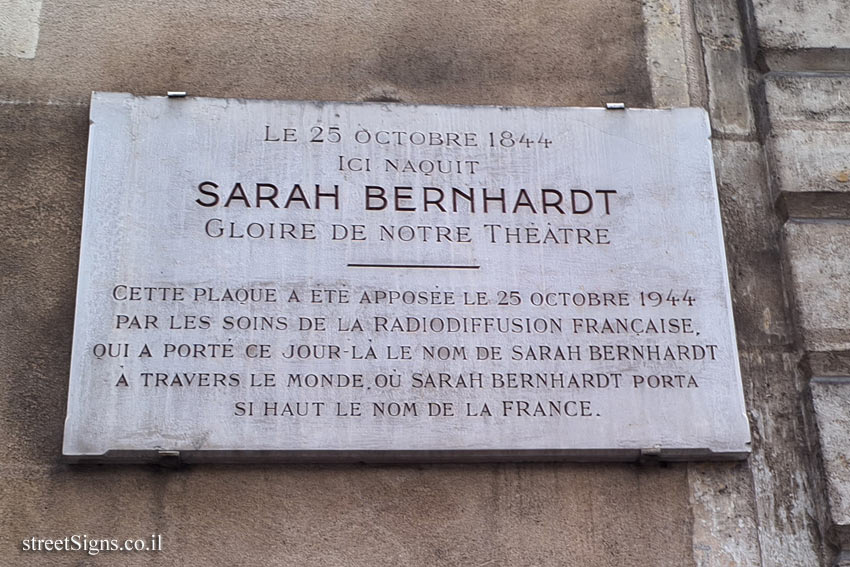 Paris - the house where actress Sarah Bernhardt was born