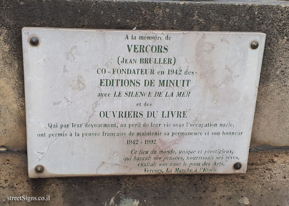Paris - commemorative plaque for writer Jean Bruller