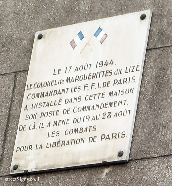 Paris - The place where Colonel Lizé led his forces in the battle for the liberation of Paris