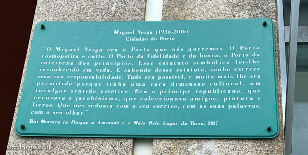 Porto - a plaque commemorating the politician and lawyer Miguel Veiga
