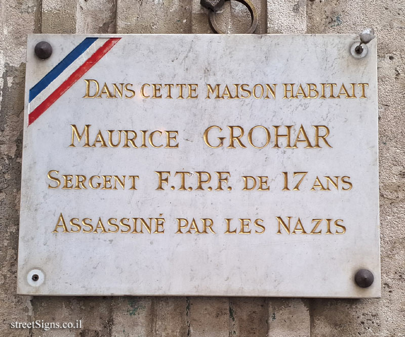 Paris - the house where the boy, the underground fighter Maurice Groha lived, who was murdered 