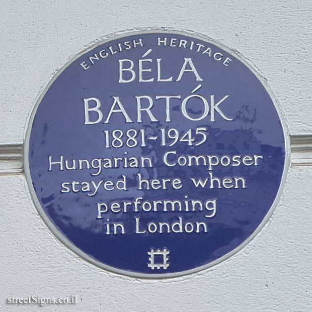 London - the house where composer Béla Bartók lived during his stay in London