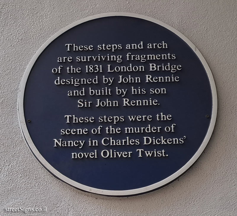 London - Stairs and arch from London Bridge in 1831