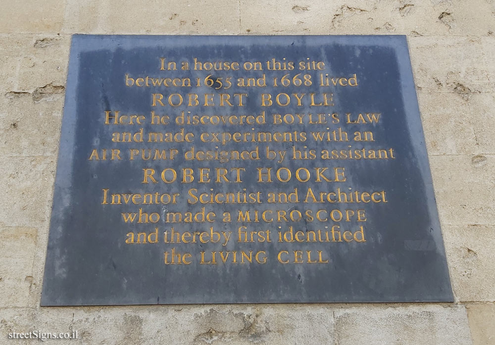 Oxford - A memorial plaque to Robert Boyle and Robert Hooke