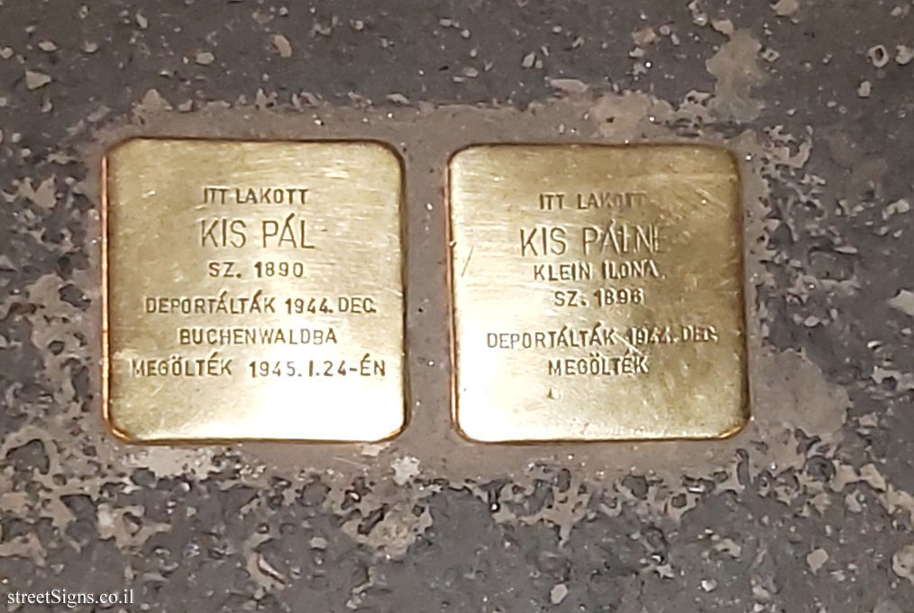 Budapest - Memorial plaques (Stolpersteine) for the Kis family who perished in the Holocaust 
