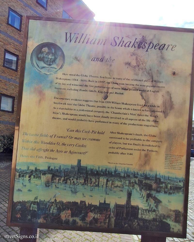 London - Information about the Globe Theatre at the location where the theatre was located