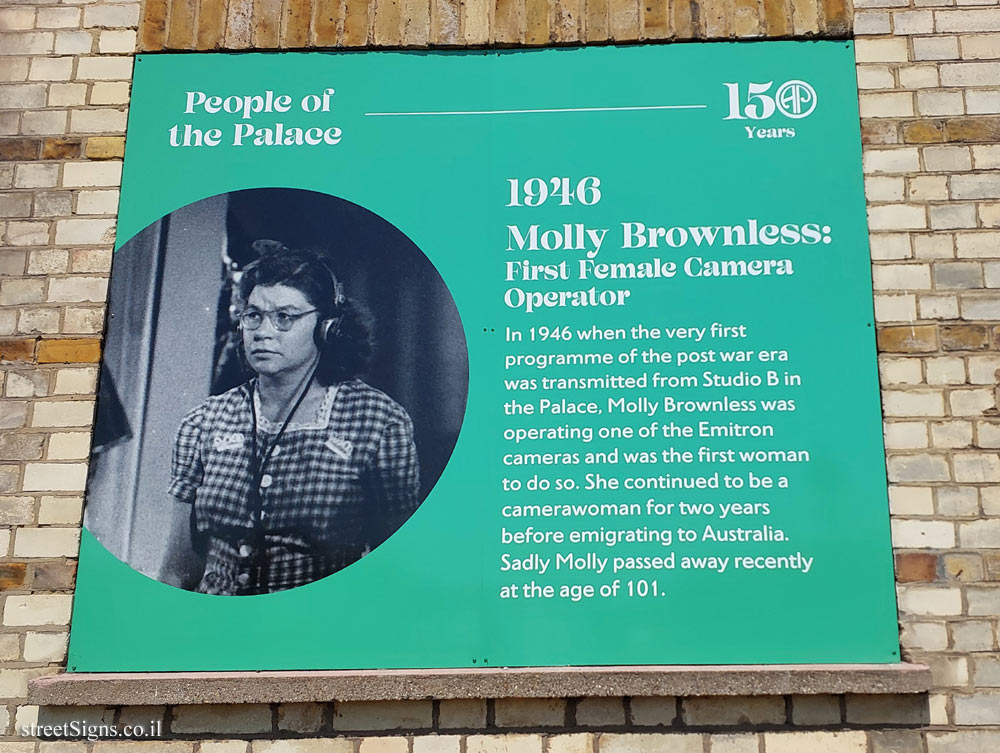 London - Alexandra Palace - Memorial plaque to television camera operator Molly Brownless