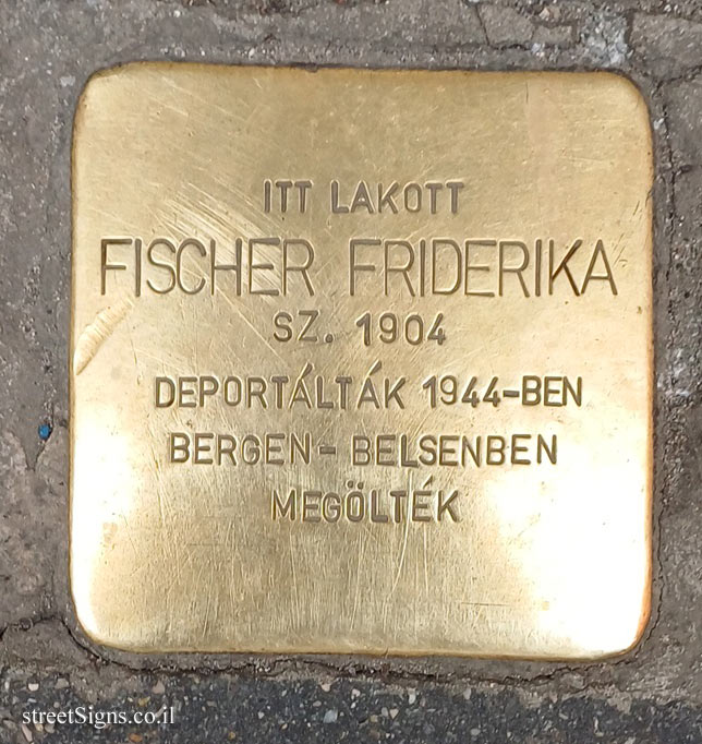 Budapest - Memorial plaque (Stolpersteine) for Friderika Fischer who perished in the Holocaust