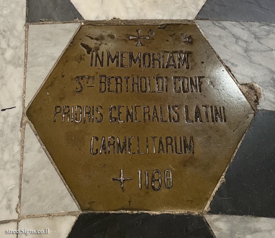 Haifa - Memorial plaque in memory of Saint Berthold of Calabria at the Stella Maris Monastery